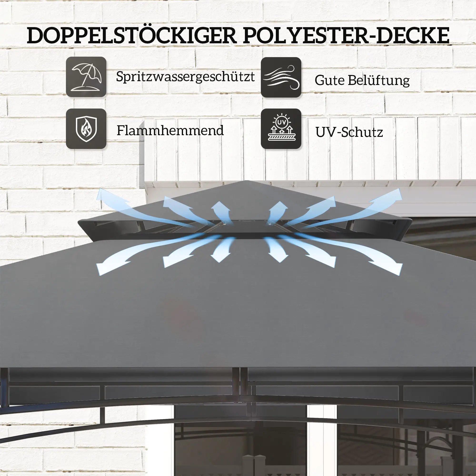 Outsunny Grillpavillon doppelschichtiges Vordach LED-Licht