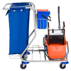 HOMCOM Reinigungswagen Putzwagen 4 Eimer Mopp-Presse Abfallsack