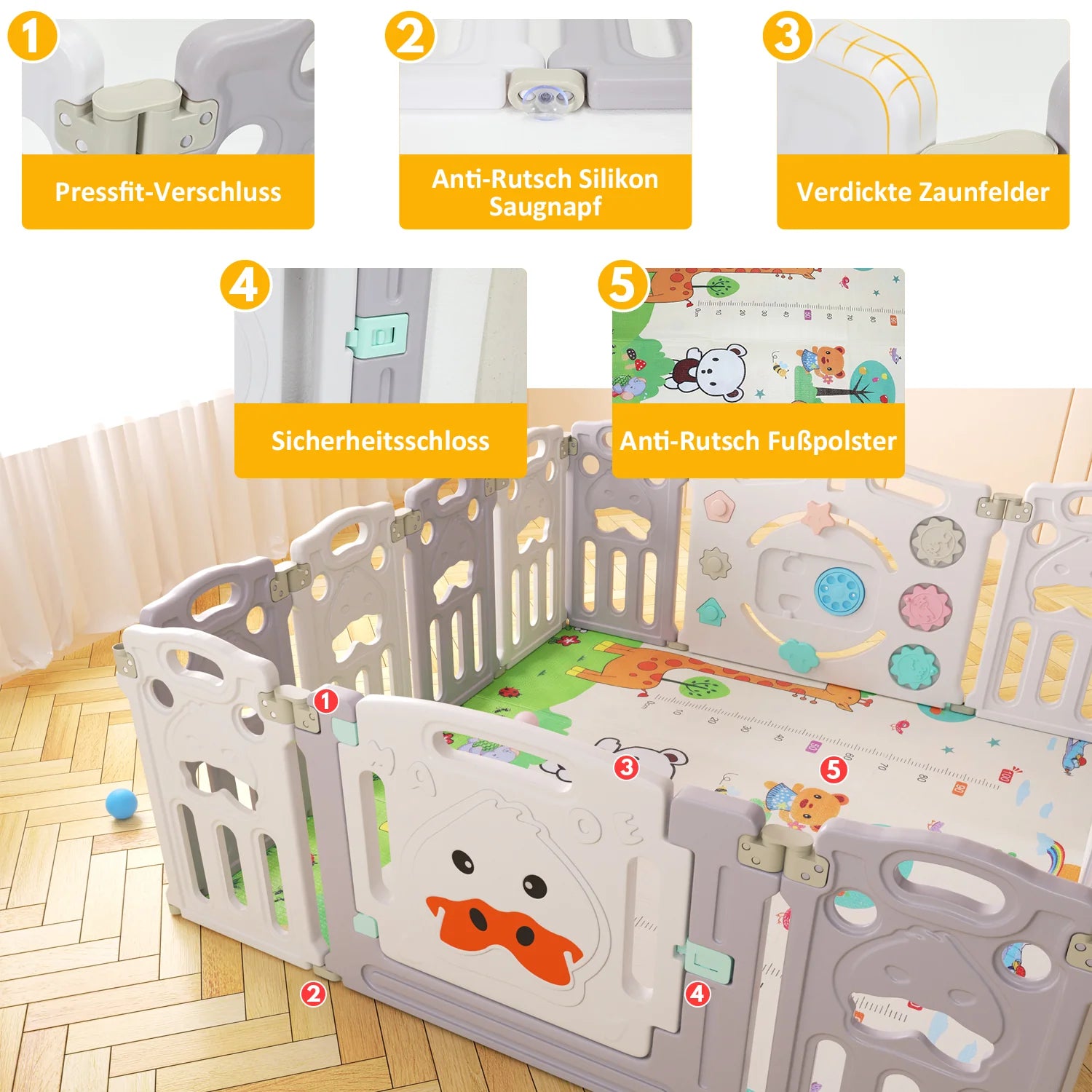 Sonnewelt Laufgitter Faltbares baby mit Krabbelmatte