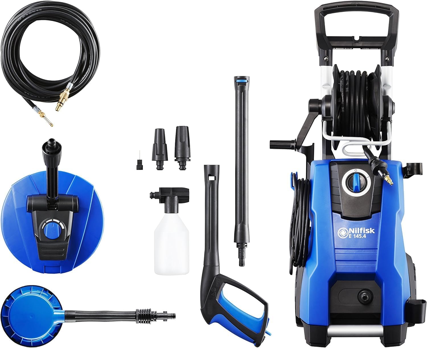 Nilfisk bar Hochdruckreiniger mit Induktionsmotor (inkl. Patio Cleaner Flächenreiniger und rotierende Bürste) E145.4-9 blau