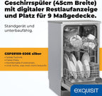 Exquisit Geschirrspüler, 9 Maßgedecke, Spülmaschine 45 cm, Power+, ECO-Modus, Geschirrspüler 45 cm, GSP59109-030E silber