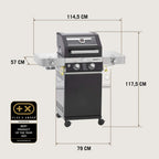 RÖSLE Elektrogrill BBQ-Portable Videro E2-P, tragbarer Tischgrill mit 2 Brennern, Warmhalterost und Deckel mit Glaseinsatz, pulverbeschichteter Stahl, schwarz/silbern