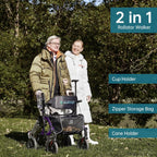 Geländegängiger 2-in-1-Rollator und Transportstuhl, zusammenklappbarer Rollstuhl mit luftlosen 10-Zoll-Rädern für Senioren, umkehrbare Rückenlehne und abnehmbare Fußstützen, blau