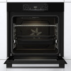 Gorenje 738971 Einbaubackofen-Set OptiBake Black Steam Pyro Set / 77L / Heißluft/Pyrolyse/ExtraSteam/GentleClose/AirFry/Pizzamode 300°C/PerfectGrill/Induktions-Kochfeld mit BridgeZone/schwarz