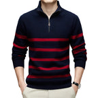 Detailansicht gestreifter Herren Sweater mit Rundhals