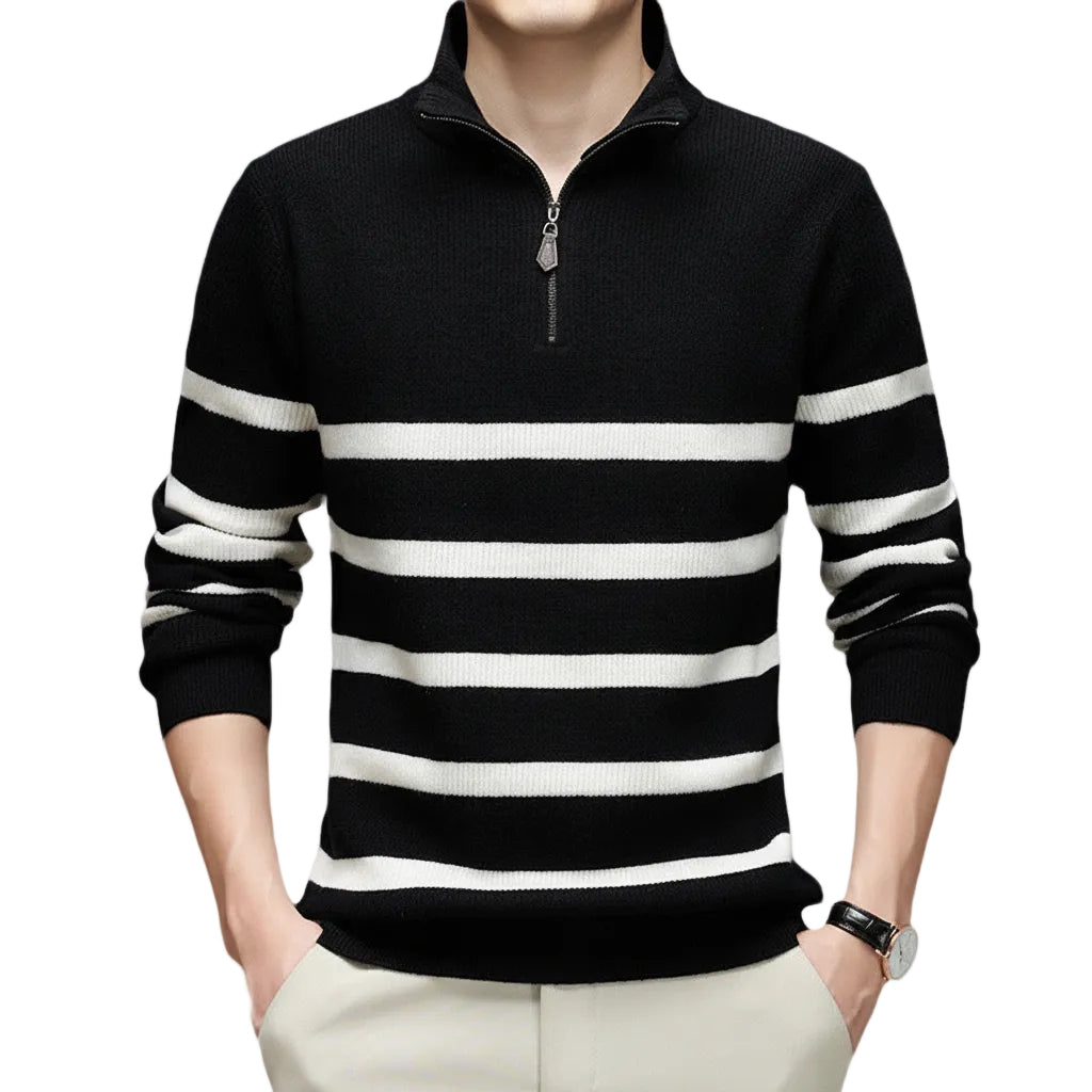 Gestreifter Herren Sweater mit Rundhals und langen Ärmeln Seitenansicht