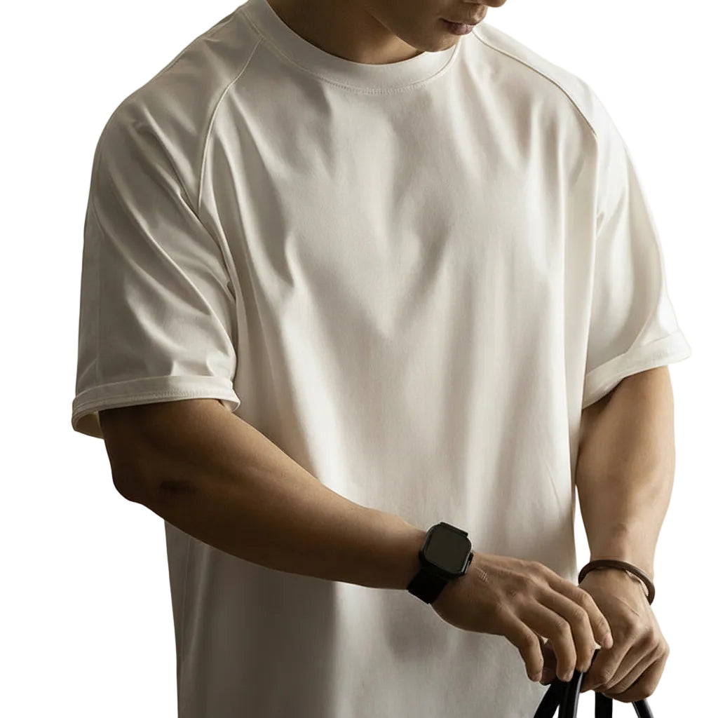 T-Shirt Herren Raglanärmel antibakteriell UV-Schutz lockerer Schnitt cremeweiß Vorderansicht